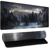 Forest Extra Large Black Gaming Mouse Pad Non-Slip Rubber Giant Mountain Mousepad 31.5x11.8in with Stitched Edge Waterproof Keyboard Pads Computer Desk Laptop Mat for Work Game Office Home
