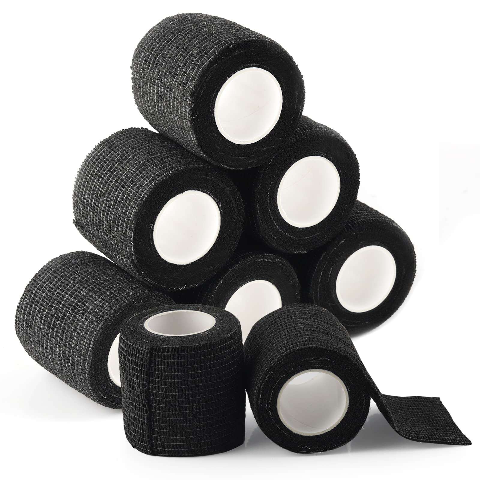 EMALLA Tattoo Grip Cover Wrap 8rolls Disposable Tattoo Machine Wrap Tape 5cm x 4.5m Bandage Roll Elastic Sports Accessories Supplies (Black）