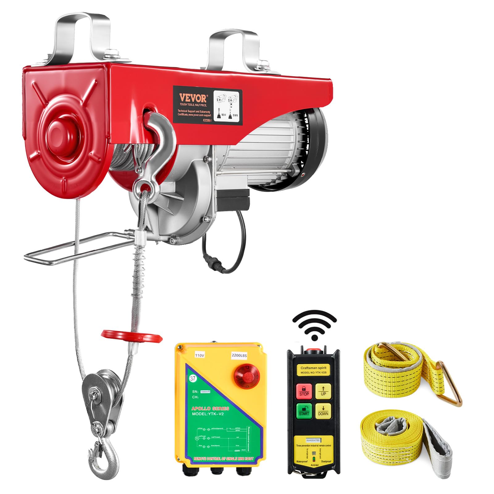 Photo 1 of VEVOR 2200lbs Electric Hoist with Wireless Remote Control,110v Electric Hoist with Remote Control, 40ft/20ft Lifting Height & Pure Copper Motor, for Garage Warehouse Factory