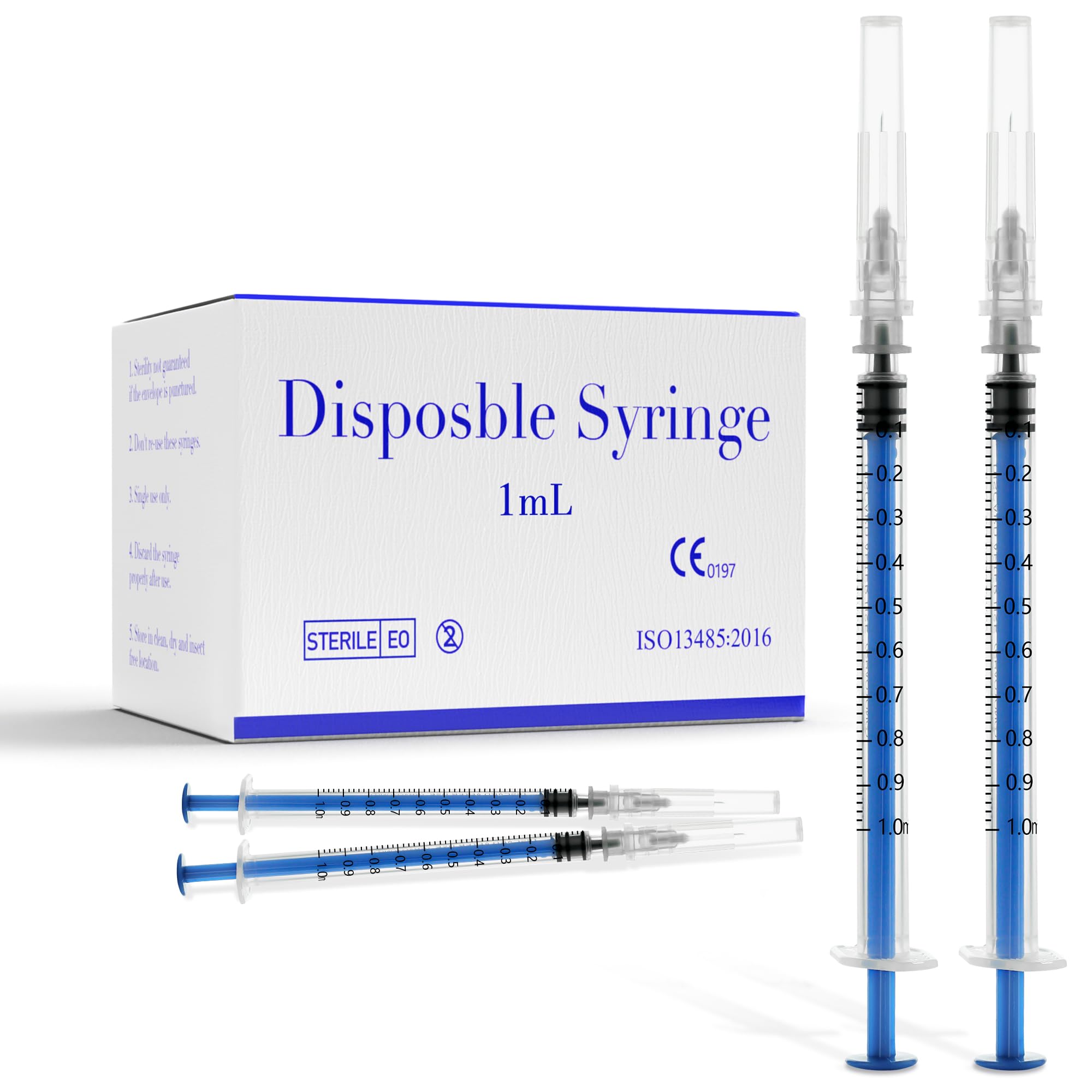 Photo 1 of 100 Pack 1ml Syringes with Needle, 27 G 0.5 Inch Needle Lab Disposable Individually Sealed Packed, Syringes for Industrial Scientific Labs, Liquids Measuring and Dispensing