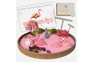 Threeheng Flamingo Zen Garden for Desk - Pink Flamingo Decor, Sand Tray Therapy Kit for Desk and Office, Cute Japanese Décor Gift for Women, Mini Zen Garden for Relaxation and Stress Relief