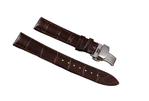 22mm Dark Brown Superior Upscale Wide Replacement Girls Watch Straps Folding Buckle Alligator Grained Cowhide