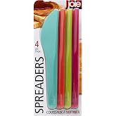 Joie Spreaders Set, Reusable Plastic Knives, 4-Count Assorted Colors | Ideal for Butter, Jelly, Cream Cheese, and More, BPA-Free and Dishwasher Safe