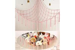 MIROLAM Stuffed Animal Storage Hammock Corner Net - Pink Room Christmas Decor for Teen Girls - Toys Storage Hanging Stuff Animal Organizer Holder Cute Stuff - Boho Nursery Dorm Bedoom Decor Aesthetic
