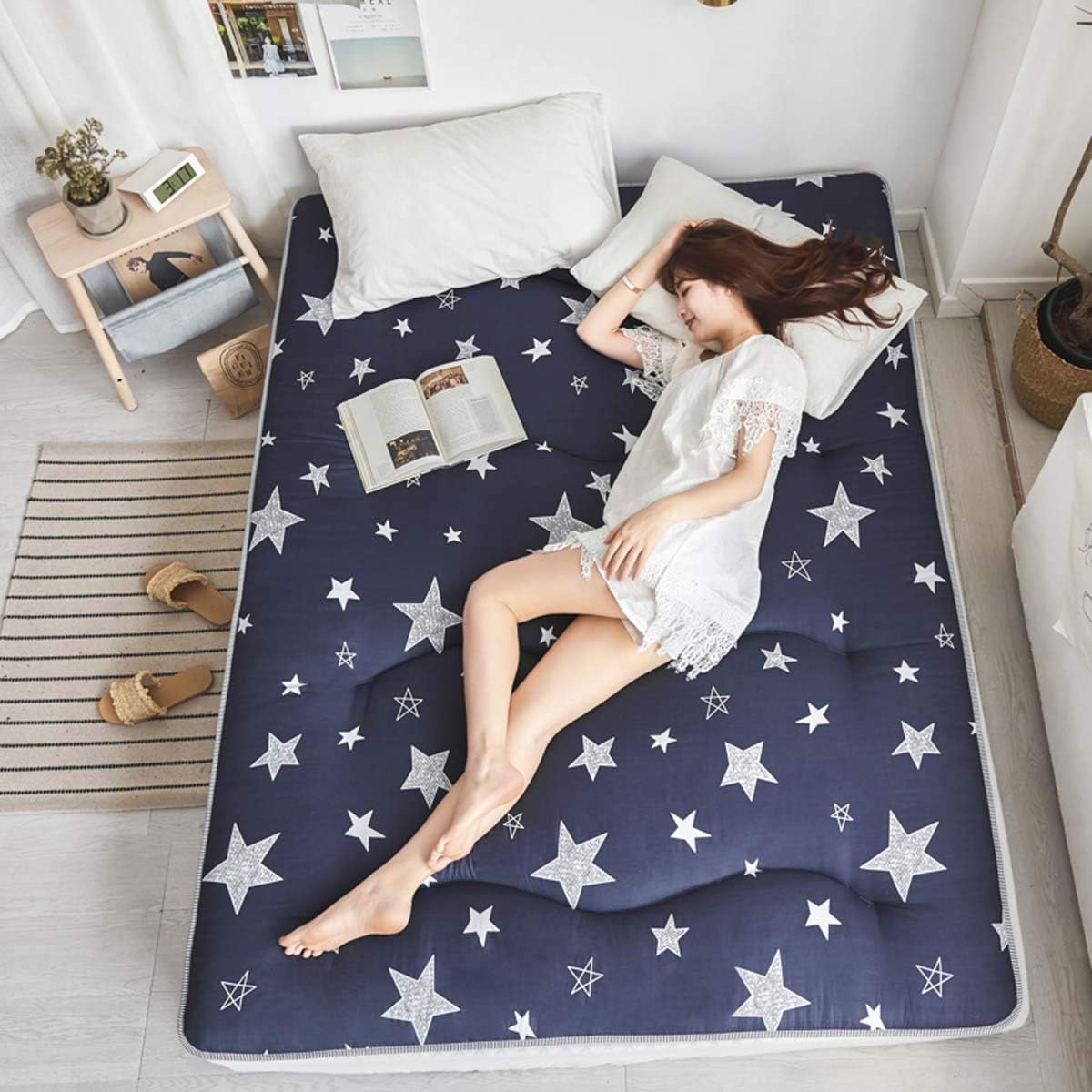 LYBFNN Futon Furniture Cotton Fiber Traditional Japanese 90 * 200cm~180 * 200cm Thai Floor Foldable Futon Mattresses, Portable Sleeping pad Yoga Meditation Tatami Topper Mats,A,180 * 200cm