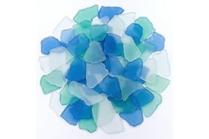 Keedolla 15 Oz Sea Glass Pieces for Crafts, 0.79"- 2" Frosted Flat Tumbled Sea Glass Decor Crushed for Vase Filler|Beach Weddings|Home Decor - Blue, White, Light Green Mix