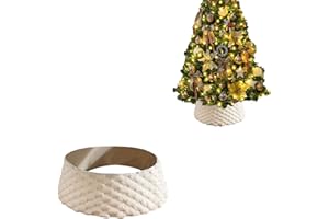 Faux Fur Christmas Tree Collar, 24 Inch | Rustic Boho White Plush Tree Base Cover Ring for Holiday Home Decor (Khaki)