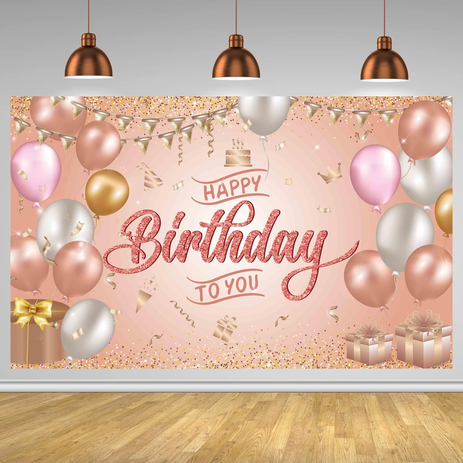OSDUE Happy Birthday Banners Decoration Background, Personalised Rose Gold Party Banners for Girls, Party Decorations Backdrop, Essential Decorations for Birthday Party