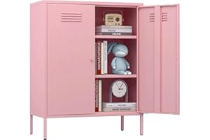 WISUNO Metal Accent Storage Cabinet for Bed Room,Living Room,Home,Hotel,Office,Garage,3-Tier,2 Removable Shelves (2 Metal Doo