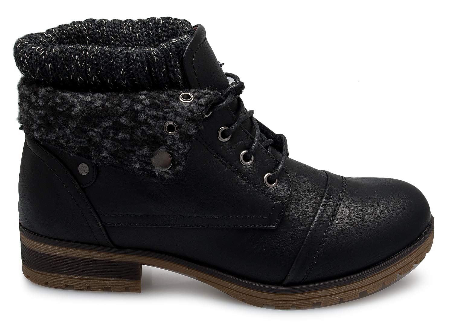 Olivia K Womens Casual Sweater Knit Fold Down Fur Trim Combat Boots - Ourdoor, Comfortable - Image 3