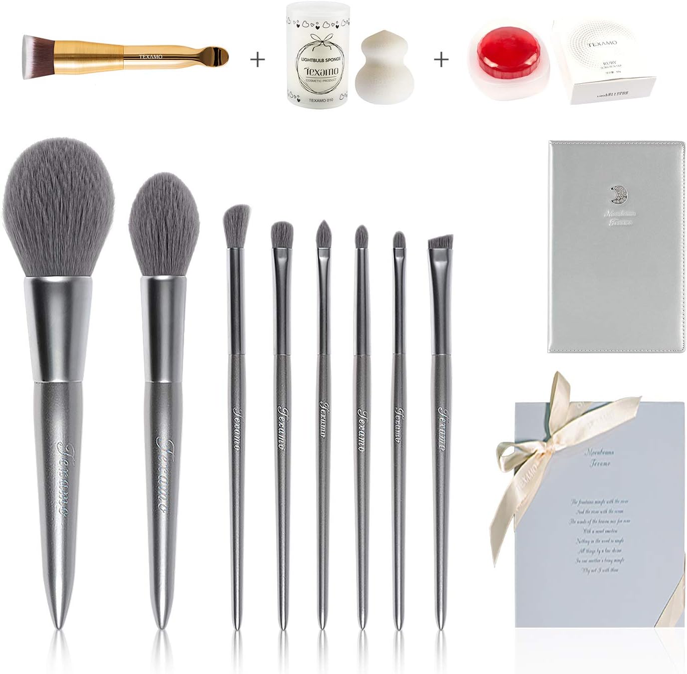 Makeup Brush Set 8 Pcs, Professional Premium Synthetic Cosmetic Brushes for Powder Blush Highlighter Concealer Eye Shadow Eyebrow Make Up Brush Kit, Travel Moonlight Case, Sturdy Storage Box