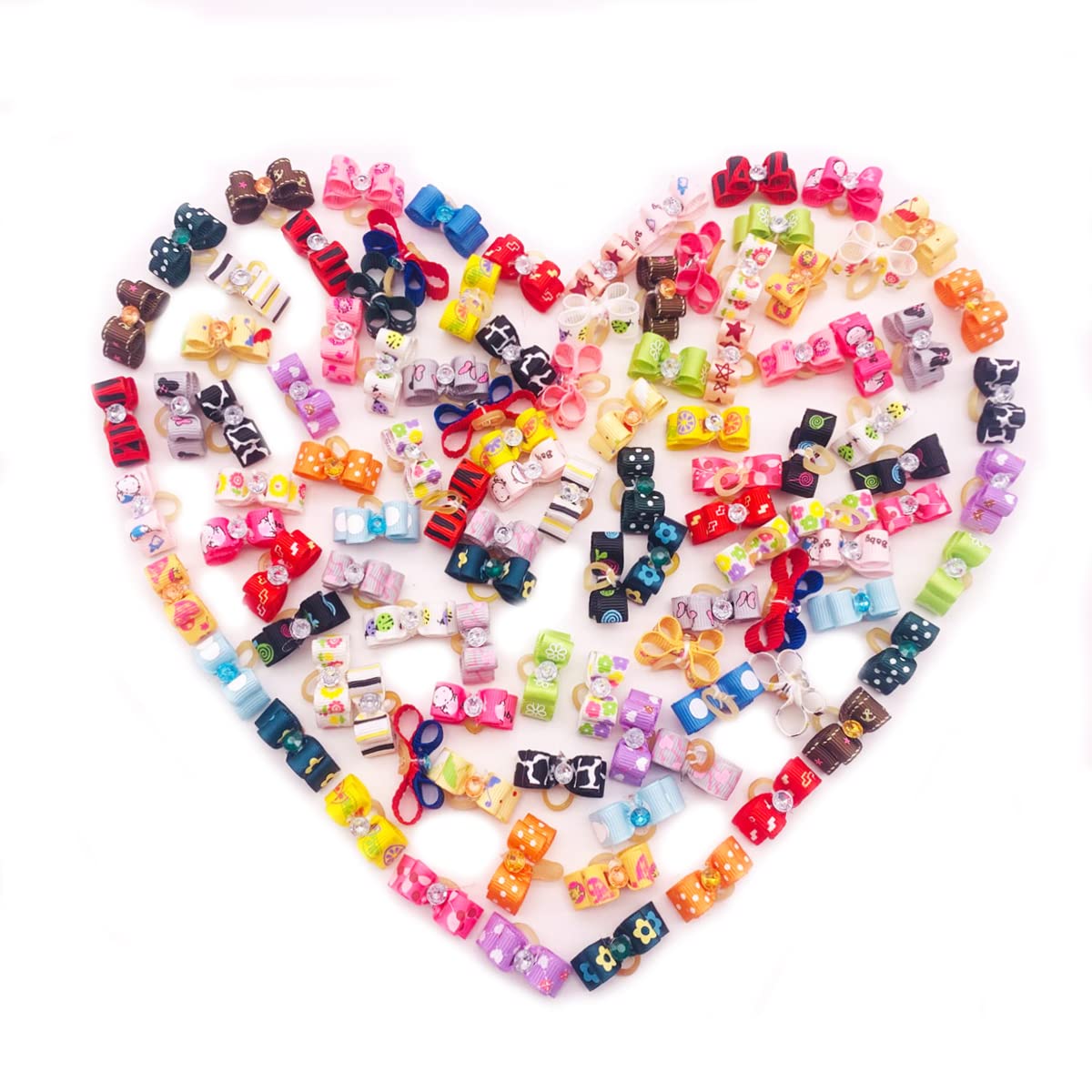 BIPY 50Pcs Small Dog Hair Bows with Elastic Rubber Bands for Puppies Doggy Cats Kitten Valentine's Day Wedding Festival Pet Yorkie Alpaca Topknot Attachment Grooming Accessories Random Color