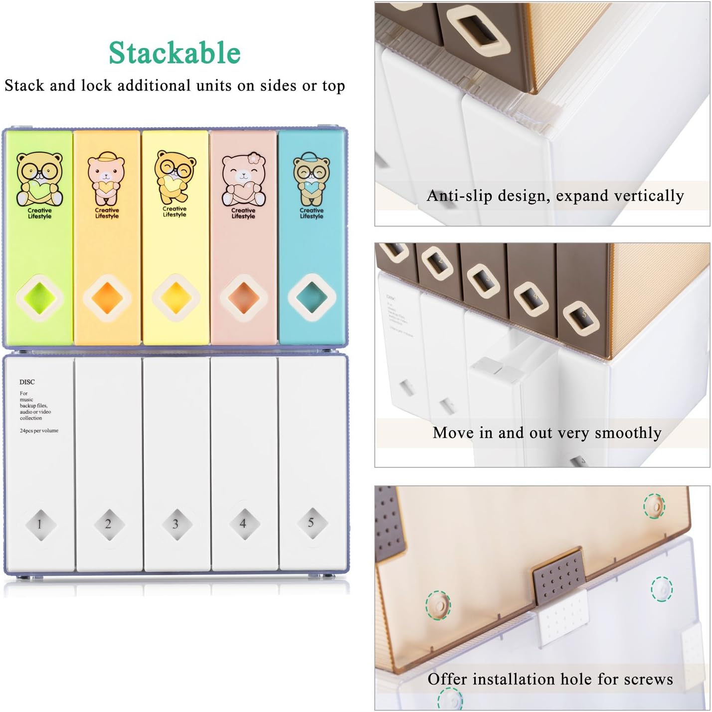 AhfuLife CD Storage Box, Large DVD Storage Boxes, Colorful Space-saving Album CD or DVD Organiser Holds Up to 120 Disks - Image 4