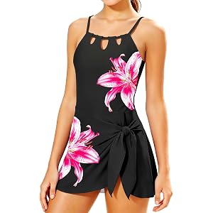 NECIOUS Girls Swimsuit One Piece Cut Out Girls Bathing Suit Adjustable Straps Swimwear Teen Swim Dress with Bottom 9-16Y