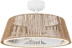 Kuzco Lighting Isla 24-Inch LED Ceiling Fan with Light and Remote, Modern Indoor Ceiling Fan, 5 Selectable Color Temperatures, Sloped Ceiling Compatible, White/Braided Rope | SKU CF41424-WH/BR-5CCT