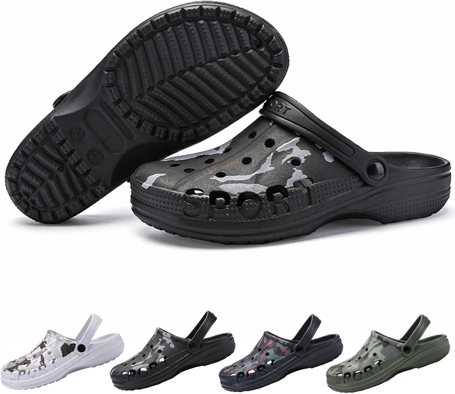PHILDA Men's Garden Clogs Lightweight Mesh Breathable Sandals Quick Drying Water Shoes Non Slip Slippers
