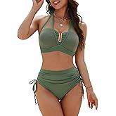 BMJL Womens High Waisted Bikini Sets Slimming Tummy Control Swimsuits Mesh Halter Bathing Suit