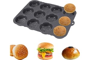atrccs Silicone Burger Bun Pan, 12-Cavity Hamburger Bun Pan, Nonstick Burger Mold & Heat Resistant Hamburger Helper Mold, Bre