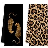 WOTYPU Trendy Leopard Print Kitchen Towels, Leopard Print Gifts for Women Dish Tea Towels, Maximalist Cheetah Decorative Hand Towel for Bathroom, 16x24 Inch Set of 2