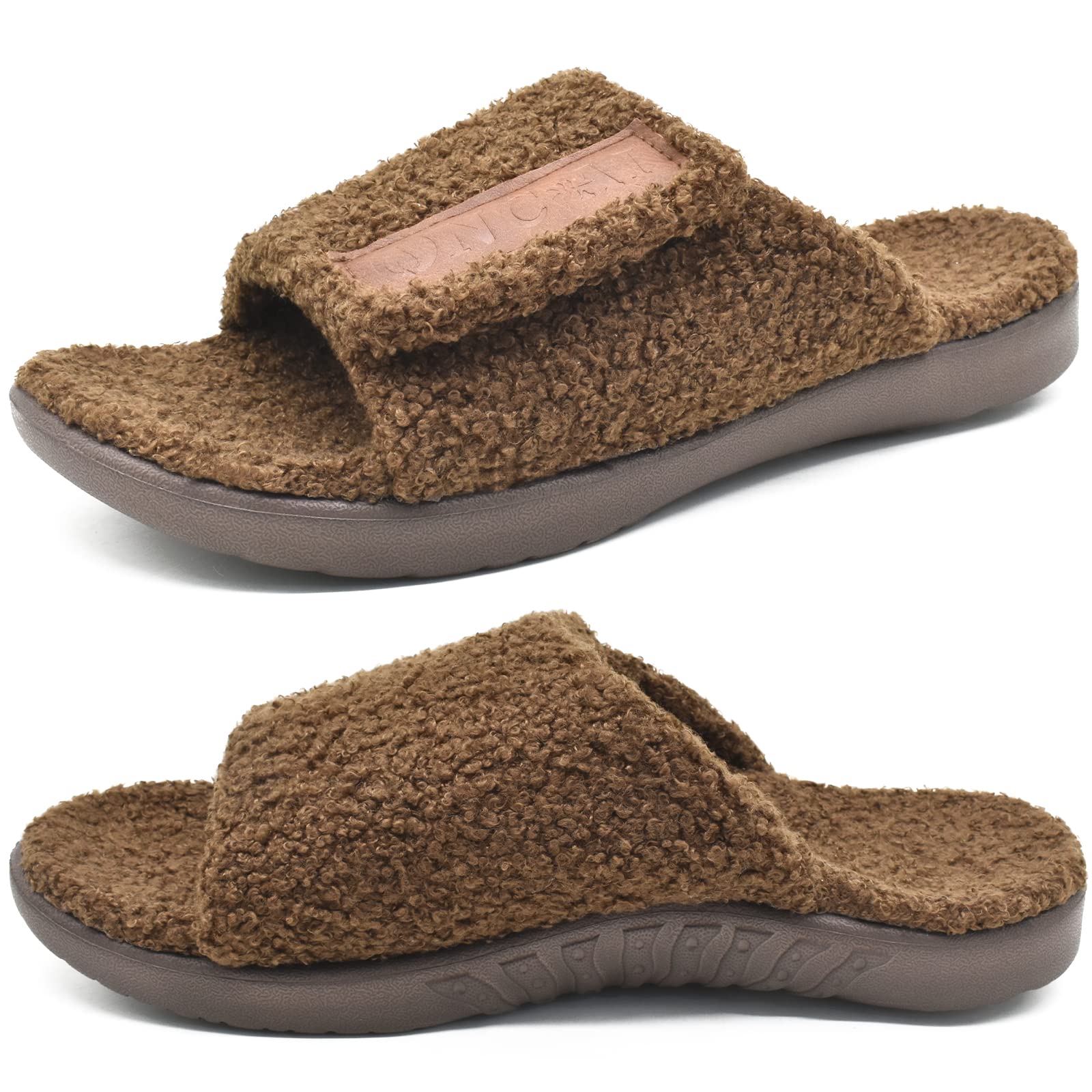 Photo 1 of *****Stock photo reference only**** ONCAI Mens House Slippers with Arch Support?Fur Slides with Orthopedic for Plantar Fasciitis Footbed and Adjustable Strap Brown Size 11.5