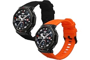 kwmobile Straps Compatible with Amazfit T-Rex3 Pro 48mm Straps - 2X Replacement Silicone Watch Bands - Black/Dark Blue