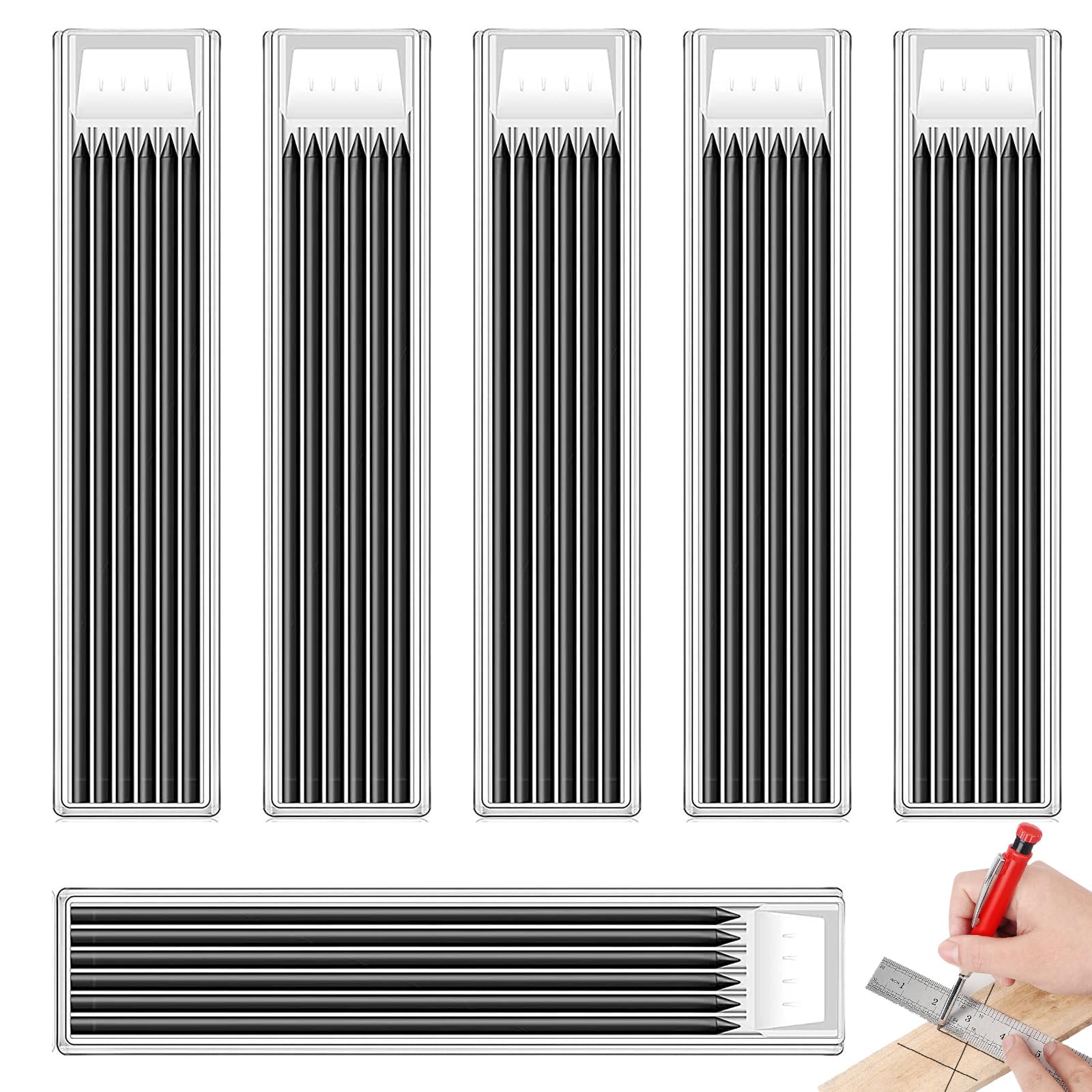 SMYJDMM Tischler Pencil Replacement Leads, Pack of 36 2.8 mm Pencil Leads, Pencil Replacement Leads for Mechanical Pencils for Drill Hole Marker on Wood, Metal, Concrete Tiles (Black)