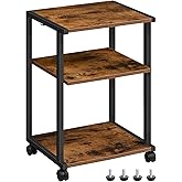HOOBRO Mobile Printer Stand, 3-Tier Printer Cart Under Desk with Storage, Industrial Adjustable Rolling Cart, Sturdy Little Table on Wheels for Home Office BF28PS01