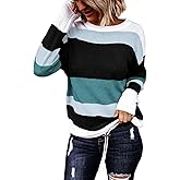 Dokotoo Womens Sweaters Striped Fall Winter Outfits 2025 Crewneck Drawstring Color Block Fashion Clothing