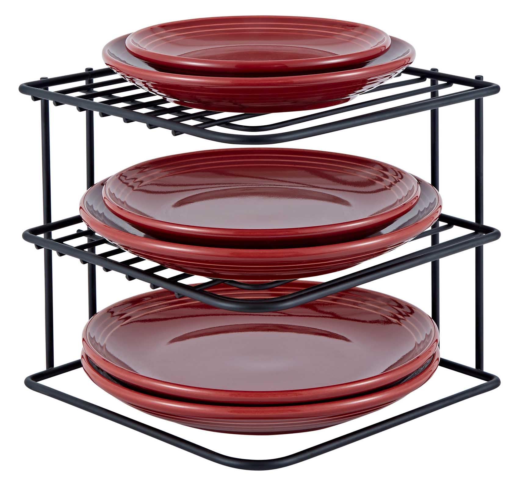 Buckingham 3 Tier Black Corner Plate Rack Kitchen Cupboard Storage Organiser Premium Quality Dish Rack Space Saving Shelf Organiser 22.5 Cm