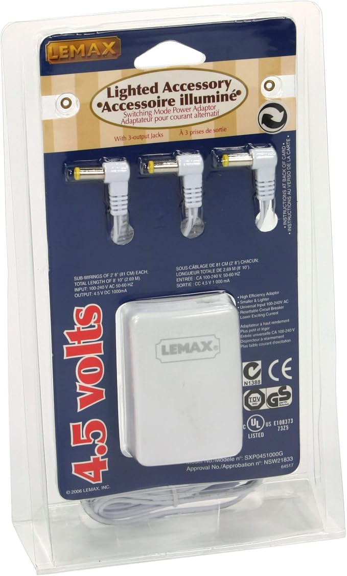 Lemax Power Adaptor 4.5V 550mA – Alimentatore Elettrico Con 1 Uscita, Bianco, Per Villaggi Natalizi E Decorazioni