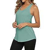 PRIMODA Womens Loose Fit Racerback Tank Top Sleeveless Tops Summer Scoop Neck Curved Hem Tanks