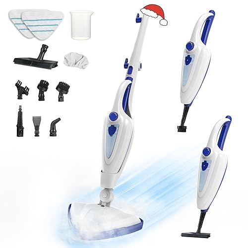 12-in-1 Steam Mop, Fast 15-Sec Heat-Up, 1500W Detachable Handheld Steam Cleaner with 2 Dirt Grip Pads, Removes 99.99% Stubborn Stains for Hardwood Floors, Clothes, Windows, Tiles, Furniture, Blue
