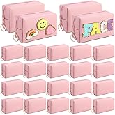 Chunful 24 Pcs Preppy Makeup Bag PU Leather Cosmetic Bag Bulk Makeup Plain Pouch Waterproof Toiletry Purse for Women Traveling Preppy Pencil Case Valentine's Day Gifts(Peach Pink)