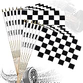 12 Pack 12x18 Inch Black and White Checkered Racing Flags on Stick Hand Held Race Car Flags Perfect for NASCAR Theme Party Car Racing Decorations (12)