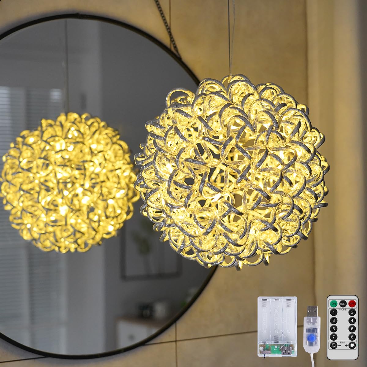 Photo 1 of Lighted Christmas Magical Aluminum Balls Lights Hanging Tree Garden Lights, Silver Metal Balls LED Fairy Lights? Trees Garden Lights for Party Wedding Porch Patio Decoration