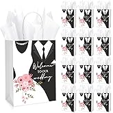 Sinload 50 Sets Wedding Welcome Bags with 50 Sheets Tissue Paper Mr. and Mrs. Welcome to Our Wedding Favor Bags Paper Bags with Handles Wedding Party Gift Bags Welcome Wedding Bags for Hotel Guests