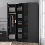 Reflect 2 Piece Wardrobe Set | 2 Door Corner + 1 Door Plain | Black Gloss view 3