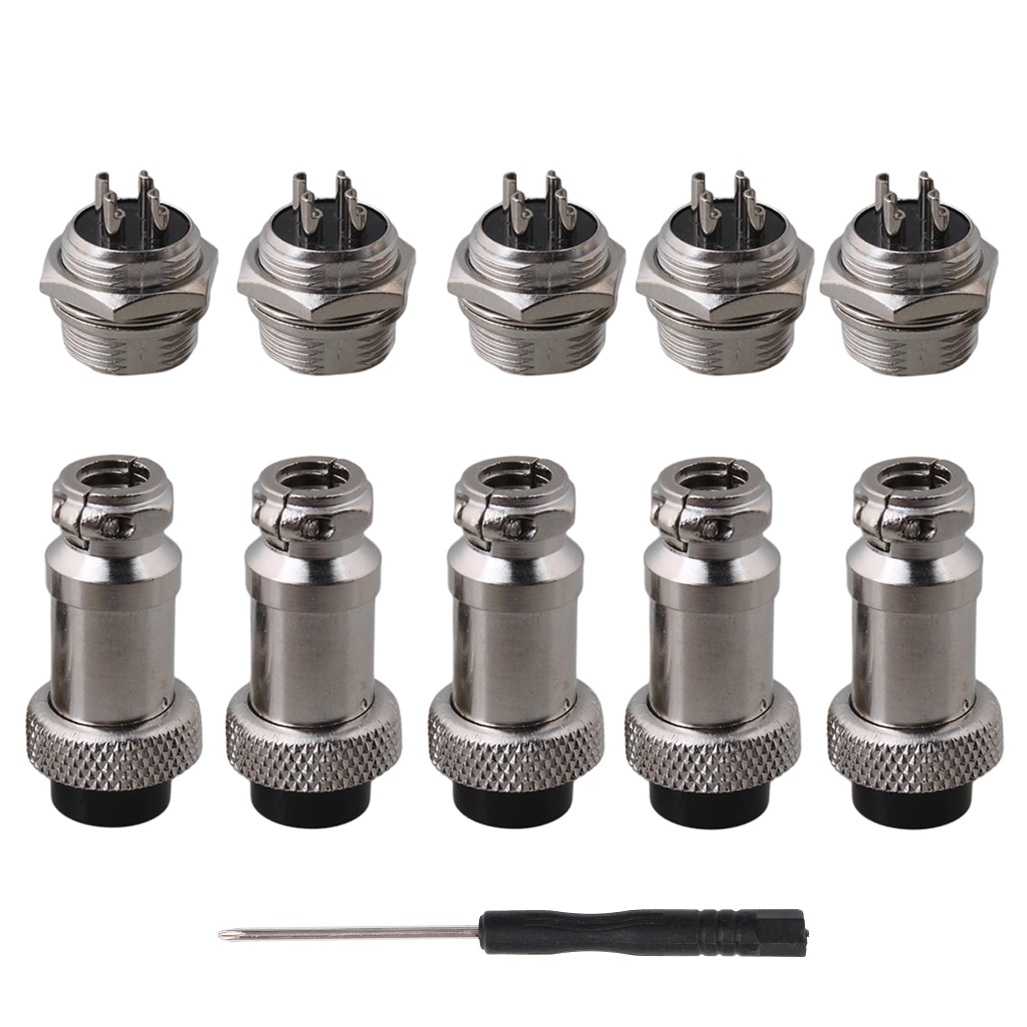 BQLZR Silver Aviation Plug 4-Pin 16mm GX16-4 Metal Male Female Panel Connector Pack Of 5