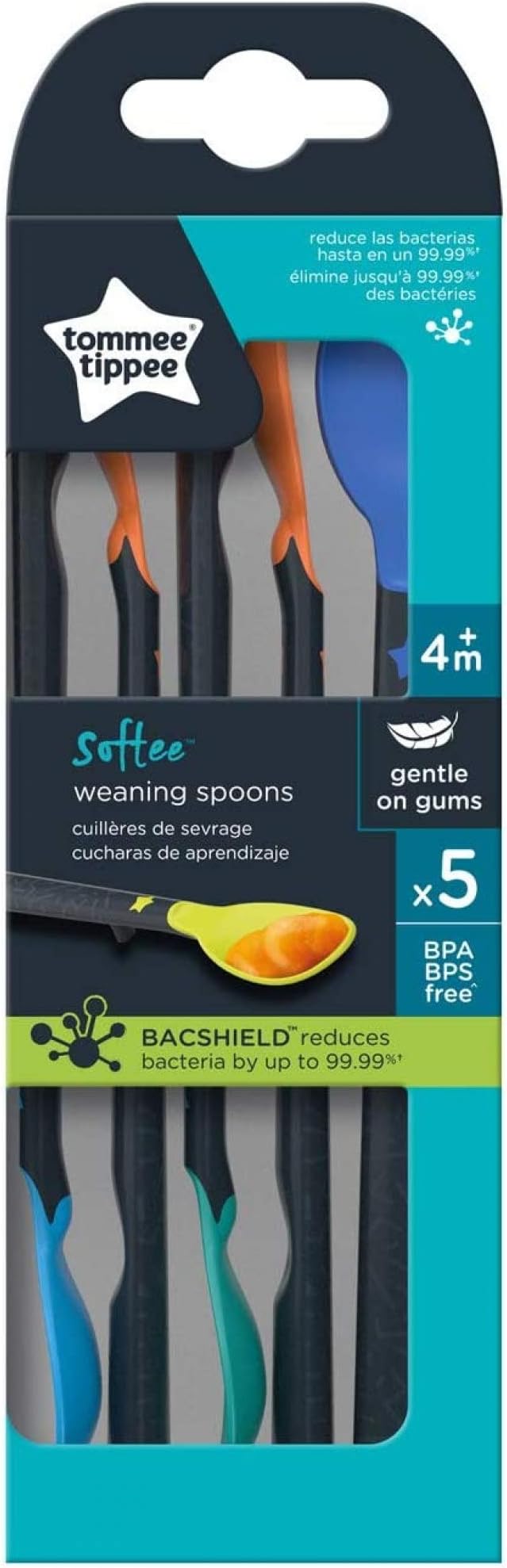 Tommee Tippee Softee Weaning Spoons 4m+ 5 Pack Long Non-Slip Handles