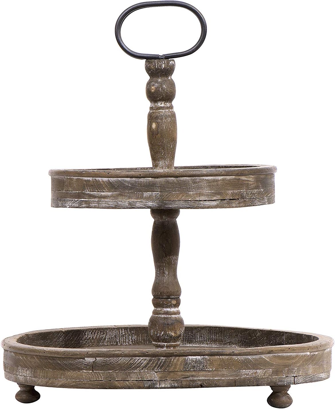 Creative Co-Op Distressed Brown Wood Metal Handle Two-Tier Tray: Home & Kitchen