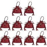 PATIKIL Velvet Gift Drawstring Bags 6 x 6.3 Inch, 10Pcs Velvet Pouches Wedding Candy Bags with Pearl and Tassels for Jewelry Party Favor, Wine Red