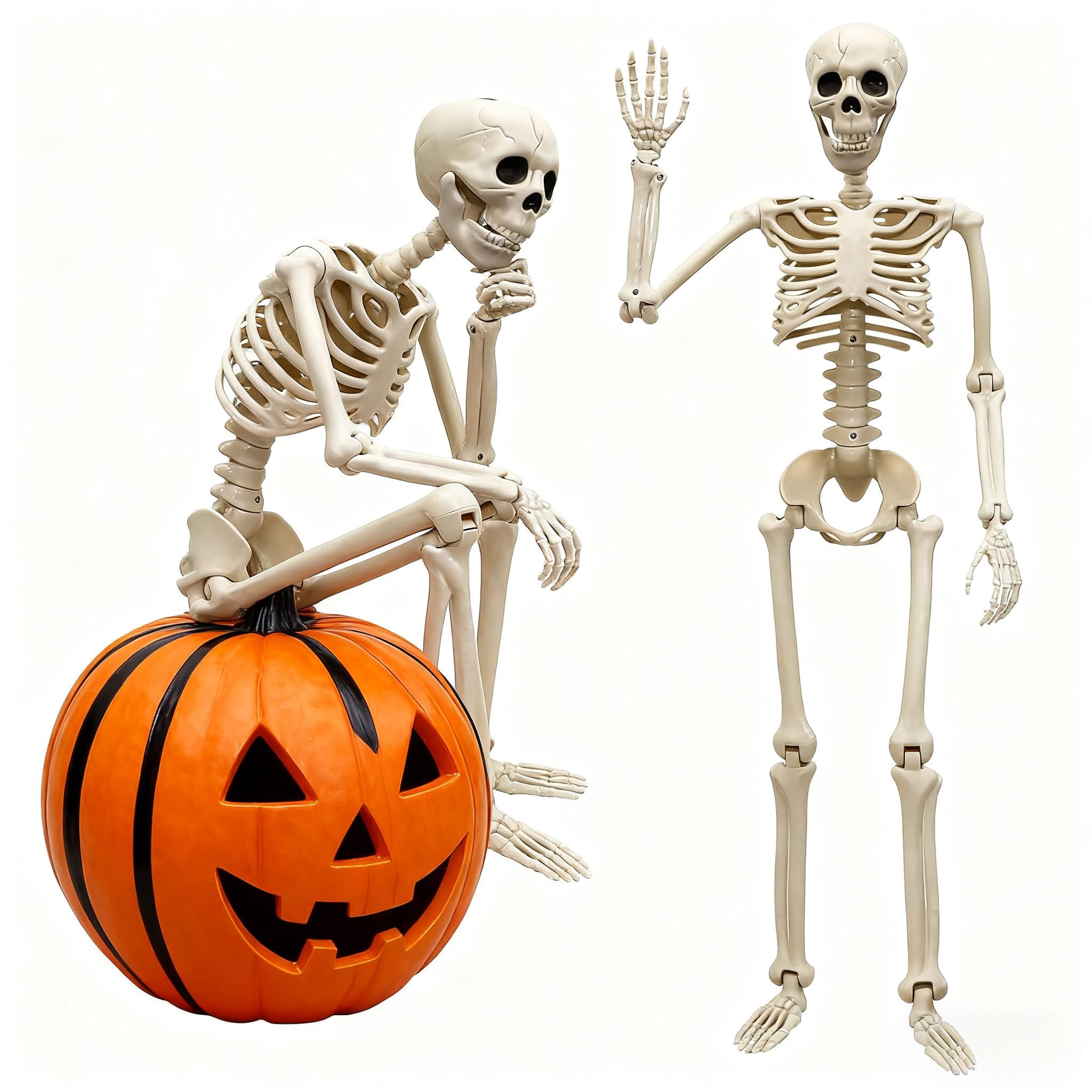 Photo 1 of oceanite 2-Pack 36-Inch Skeleton Halloween Decoration, 3ft Posable Halloween Skeleton Decor with Movable Joints for Lawn, Haunted House, Graveyard, Trunk or Treat, Lifelike Skeleton Model