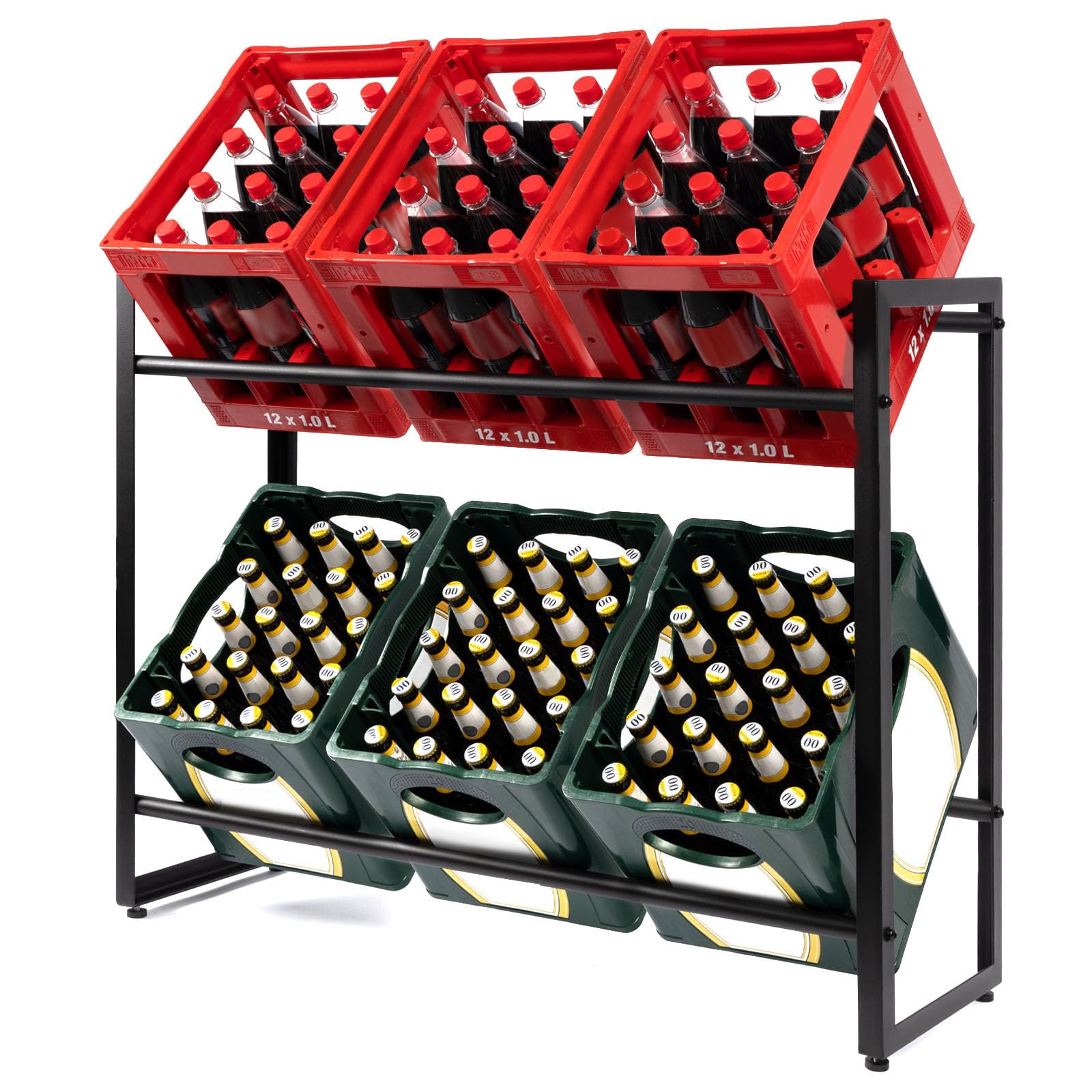 Floordirekt Getränkekistenregal für 4-6 Kisten aus Stahl, stabiles und Robustes Weinregal, Wasserkistenregal, Bierkistenregal, Kistenständer, Getränkeregal (6 Kisten, Kenji)