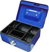Cathedral Products Key Lockable Cash Box 4 Inch Blue with Lift Out Tray