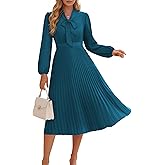 GRACE KARIN Womens 2025 Fall Long Sleeve Dress, Casual V Neck Pleated A Line Flowy Midi Dresses