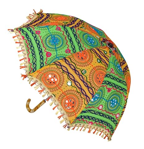 Lal Haveli Designer Handmade Embroidery Cotton Umbrella Parasol 21 x 26 inches