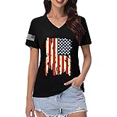 NEWKA American Flag V-Neck Shirts for Women USA Patriotic T-Shirt 4th of July Tee Tops