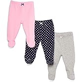Spasilk Unisex-Baby 3 Pack Cotton Pull on Footed Pants