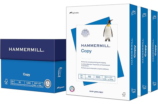 Hammermill Paper, Copy, 20lb, 8.5 x 11, 92 Bright, Letter, 1,500 Sheets / 3 Reams, (113620), Made In The USA