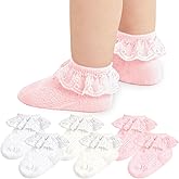 Baby Girl Lace Socks Newborn Ruffle Socks Cute Infant Princess Dress Frilly Sock 0-24 Months 5/6 Pack